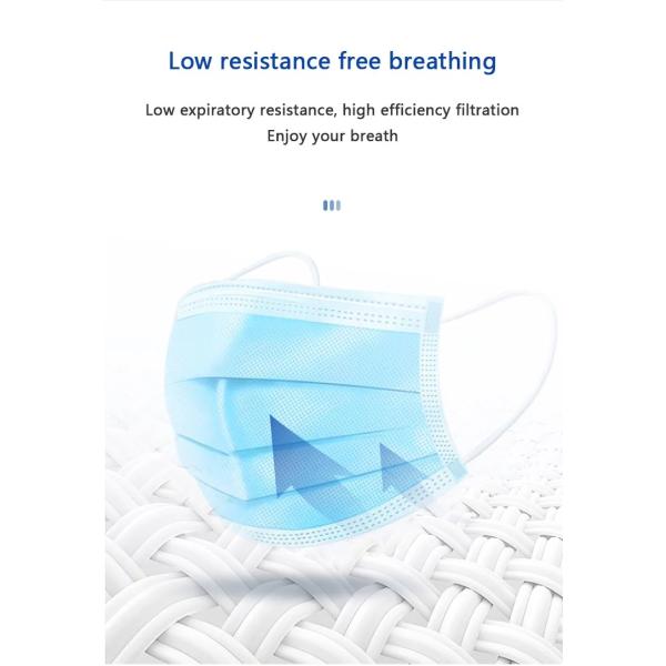 Highly Breathable Disposable Earloop Face Mask 3 Ply Protection Non Woven Face Mask