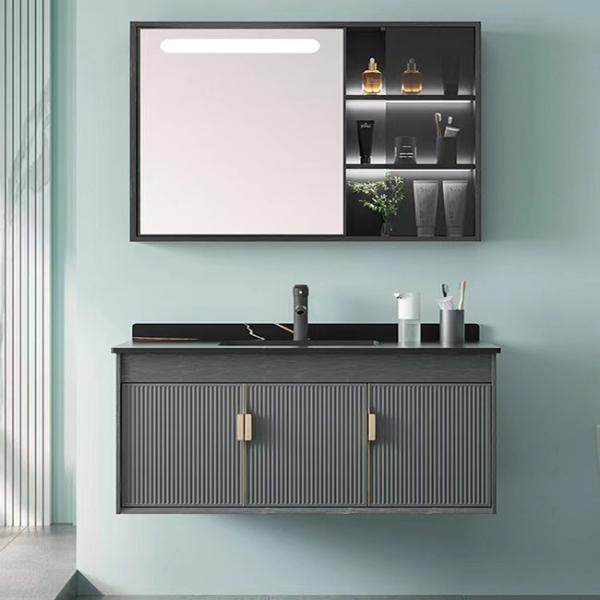 Серый черный керамический шкаф таза мытья установил алюминиевую отраженную тщету шкафа Bathroom