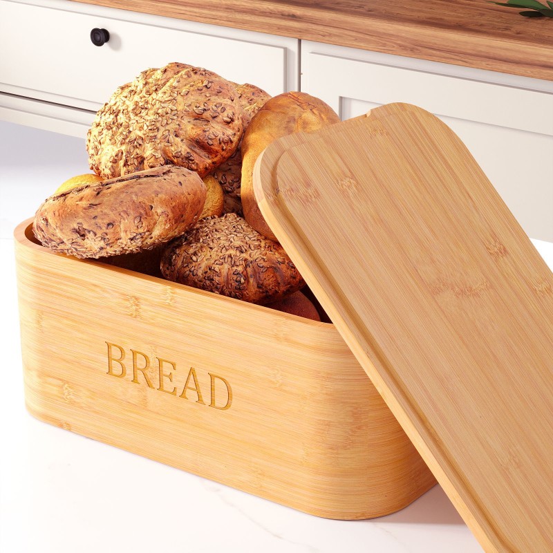 Bamboo Storage Box Rectangle-Shaped Rolling Shutter Door  Bread Snack Sundries Storage Bread Box for Kitchen Use