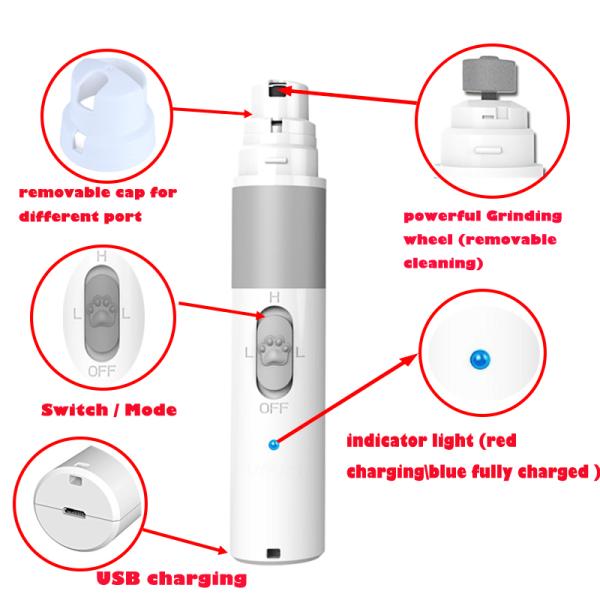 Clipper de uñas automático para gatos silencioso con carga USB Trimmer de patas para animales pequeños