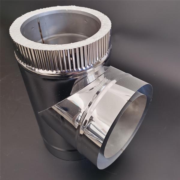 Twin Wall Stove Chimney Pipe 90 Degree Tee With Ceramic Fibers Insulation
