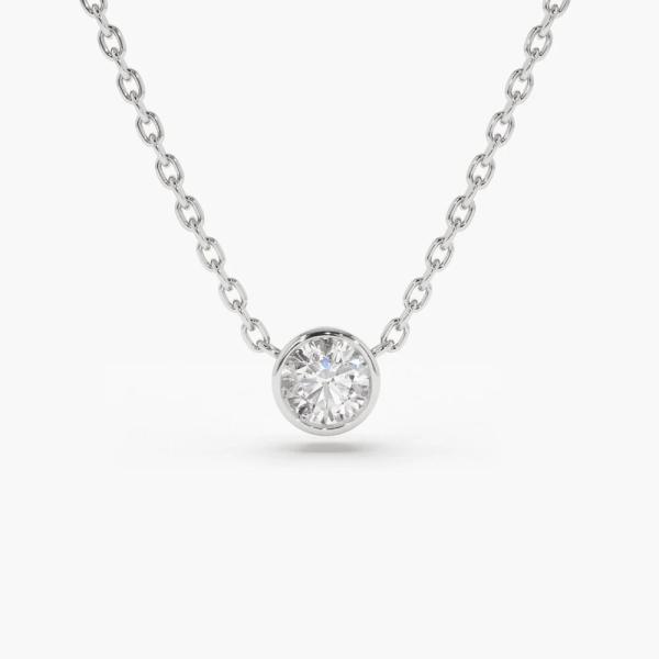 18K 14K 10K Solid Gold Clarity CVD Round Cut Bezel Lab Grown Diamond Necklace