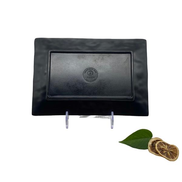 Matte Black Melamine Soup Plate Reliefs Texture Rectangle Shaped Plates