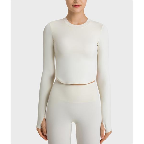 Sexy Split Ladies Yoga Tops Workout Women Long Sleeve Shirts With Removable Pad