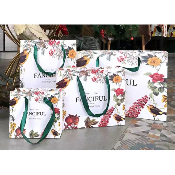 COA Ladies Hand-Held Kraft Floral Shopping Bag Flower Paper Bag Handbag