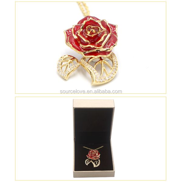 24K Gold Plated Rose Necklaced/Gold Plated Natural Rose Necklace for Women Necklace , Mother's Day and Christmas Gift