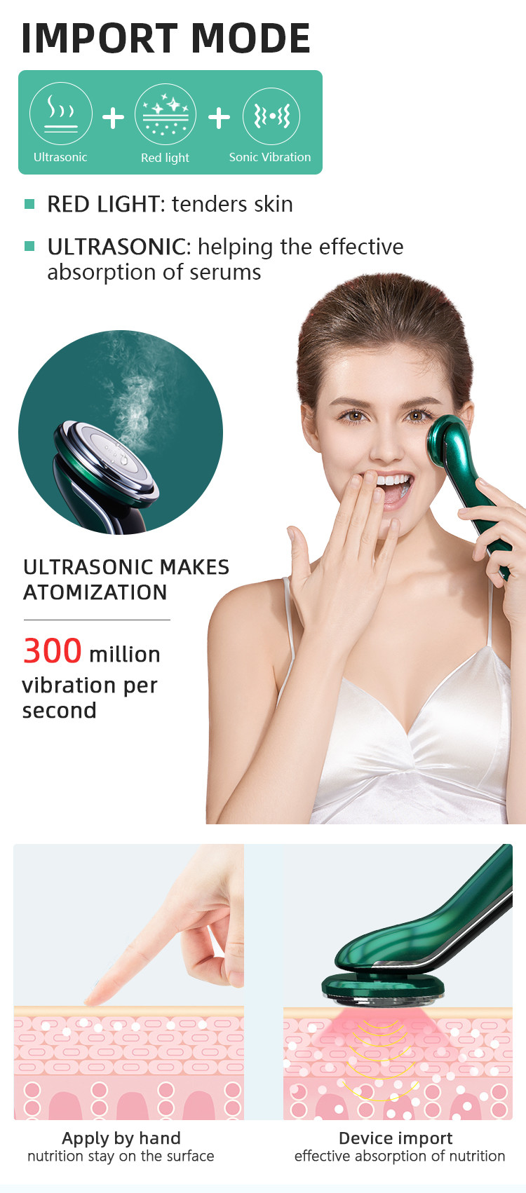 PSE одобрило Massager стороны подмолаживания 3W кожи ультразвуковой