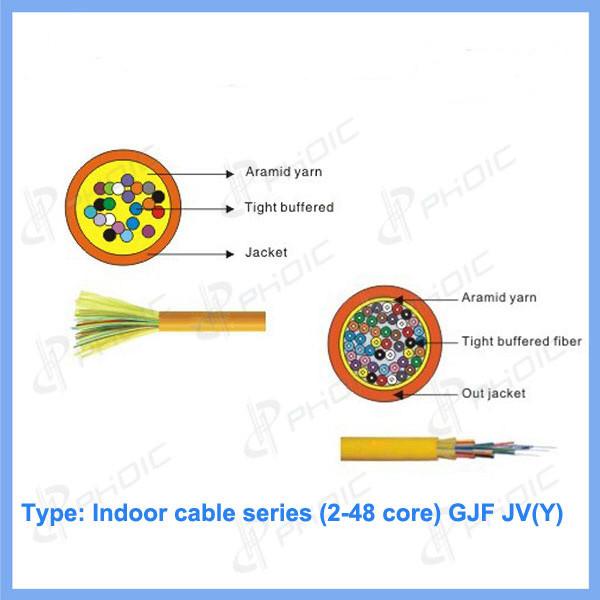 GJFJV Flexible Corning Indoor Fiber Optic Cable 2 - 48 Core Single Mode Optical Fiber Cable