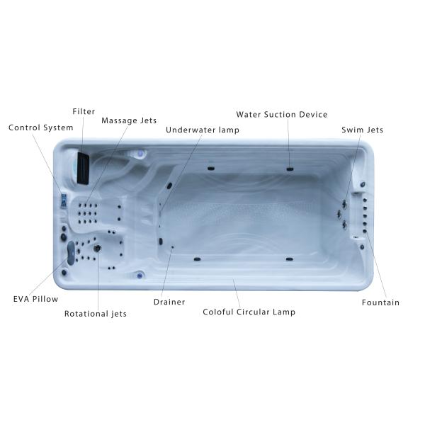 4.8m Outdoor Spa Hot Tub Endless Swim Spa Acrylic Swimming Pool