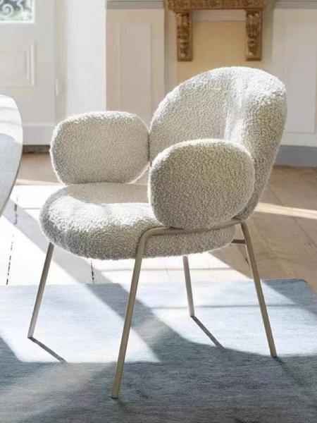 Minimalist Boucle Fabric Dining Chair with Iron Legs