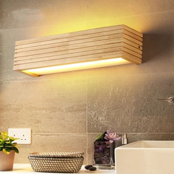Bathroom Mirror Indoor Lighting Linear Solid Wood LED Wall Lamps (WH-VR-134)