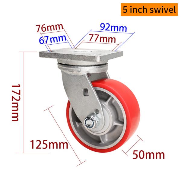 125mm 5 Caster Wheels Heavy Duty 700kg Load Plate Mount Rigid Castor Wheel