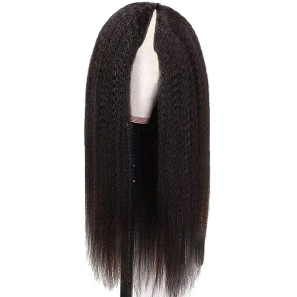Wigs Length Long V Part Glueless Afro Kinky Straight Human Hair Wig 250% Density
