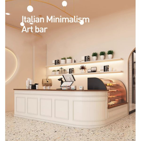 L-type Front Desk Reception Counter Cake Bread Coffee Dessert Juice Shop Wooden Bar Counter