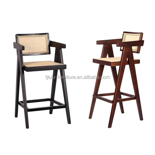 Solid Wood High Bar Stool Chair with Back Rest and Arms Natural/Walnut/Black