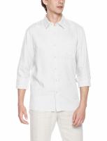 Washed White Mens Casual Linen Shirts yarn dyed Loose Fit Button Up