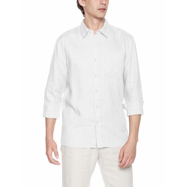 Washed White Mens Casual Linen Shirts yarn dyed Loose Fit Button Up