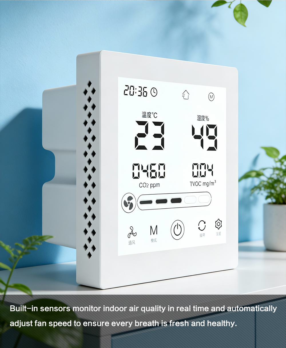 HVAC Smart Controller with Real-time Air Quality Display and Multi-Level Fan Speed Adjustment for Intelligent Ventilation