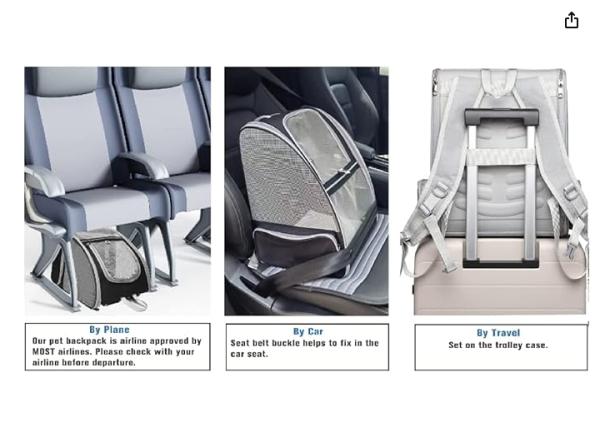 Pet backpack with blinds, suitable for small cats and dogs. It features a ventilation design, a safety strap, a snap support, foldable feature, and is specifically designed for travel, hiking,
