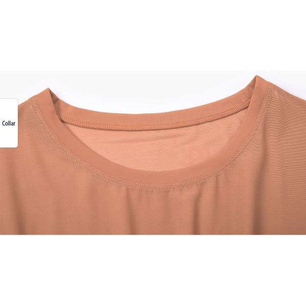 Double Sided Brocade Mesh Stitching Casual Sports Top Fitness Women'S Short Sleeve T - Shirt