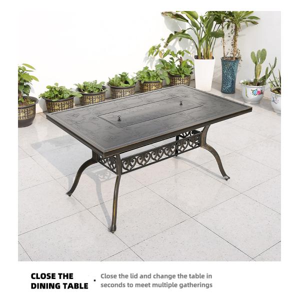 Garden Terrace Balcony Cast Aluminium BBQ Grill Rectangular Table and Chair Set 1.5M