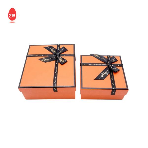 Durable Orange Bowknot Cardboard Gift Packaging Box Rectangle Storage Cardboard