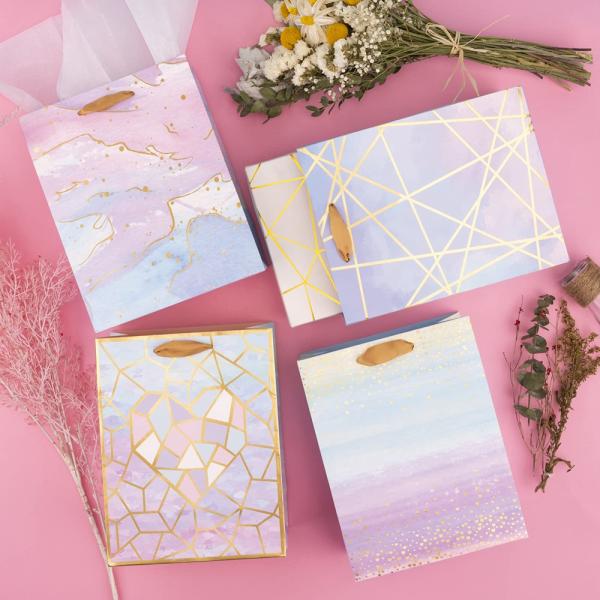 Designer Folding Glossy Shopping Paper Bag With Ribbon Handle and Gravure Printing