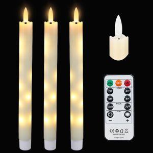 3D Flickering Flame LED Candle with Remote Control and Battery Operated for Wedding Decor