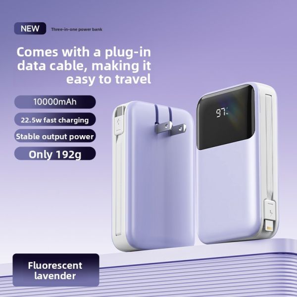 2 In 1 Plug In Power Bank 10000mAh 22.5W Fast Charging With Cables / LED Display