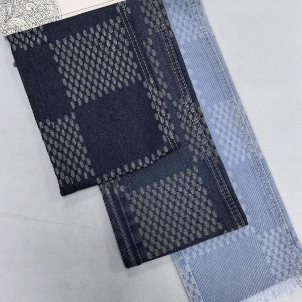 Dark Blue Distinctive Jacquard Denim Fabric Cotton Polyester for Spacial Design Jeans