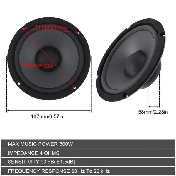 6.5 Inch Full Range Car Speakers 600W Heavy Bass Car Audio Loudspeakers For Vehicle