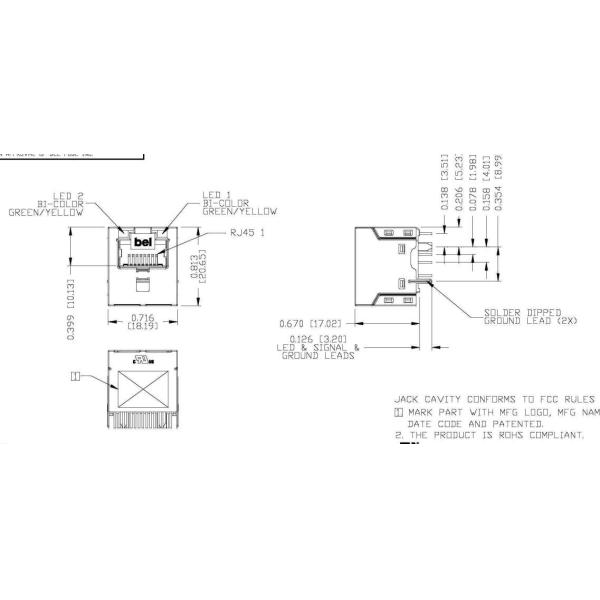 El enchufe vertical compatible Rj45 de Belfuse G55-122N-155 LINK-PP 10G con GY/GY llevó