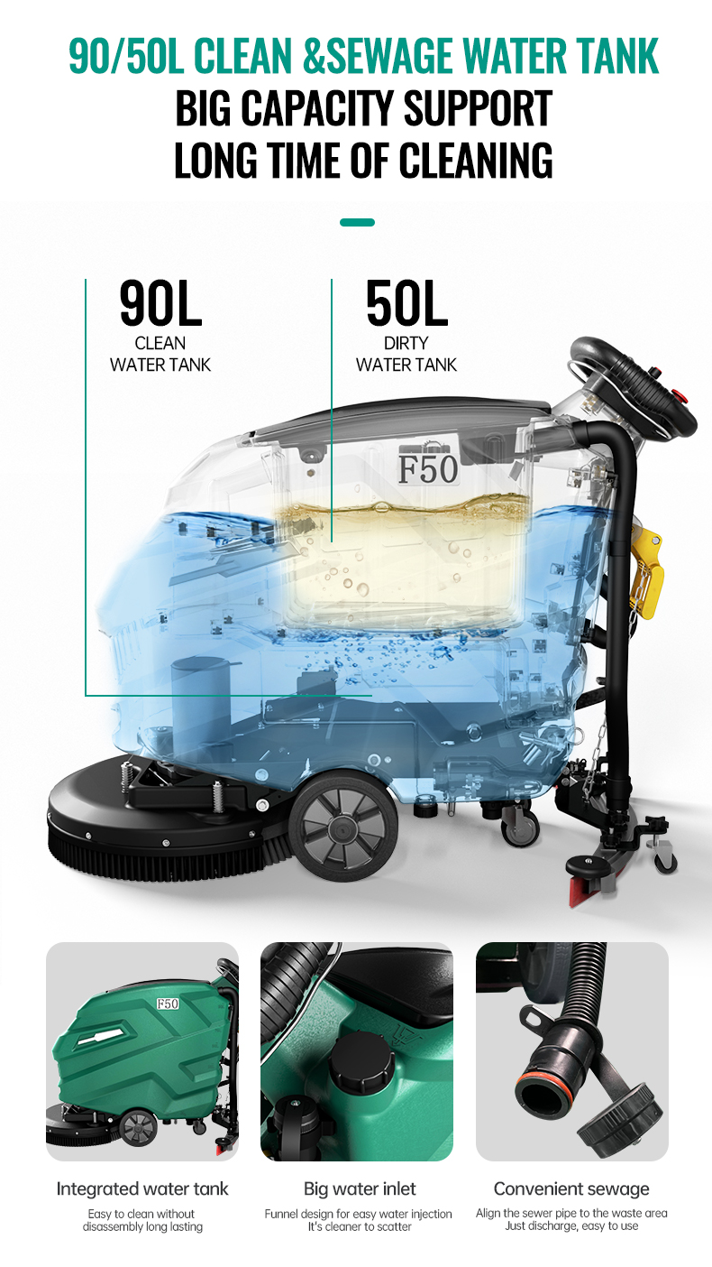 860 Power Floor Cleaning Machine Motor Floor Scrubber Machine 1280 800 1000 MM Marble Surface Specifications F50