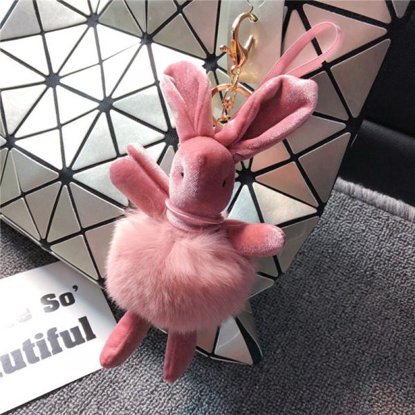 Soft Feeling Kawaii Plush Keychain Pink / Grey Color Mini Size 20G