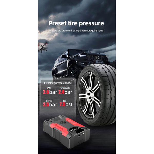 4 In 1 Portable Jump Starter Emergency Car Jump Starter With Air Compressor