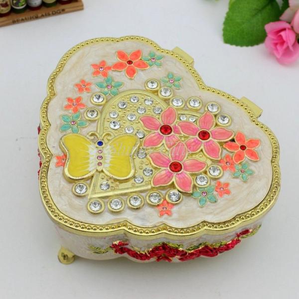 Metal Enamel Music box Musical Jewelry Organizer Box for Valentine's Day Gift 2016