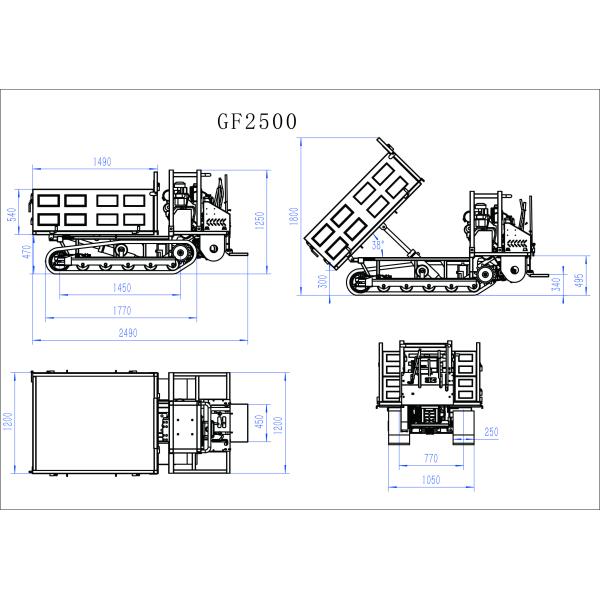 Diesel Engine Powered Hydraulic Crawler Dumper Truck 9.2kw / 300r/Min Engine Power GF2500