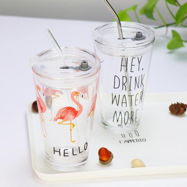 Top quality 455ML 16OZ decals with straw and silicone llid glass juice drinking jar