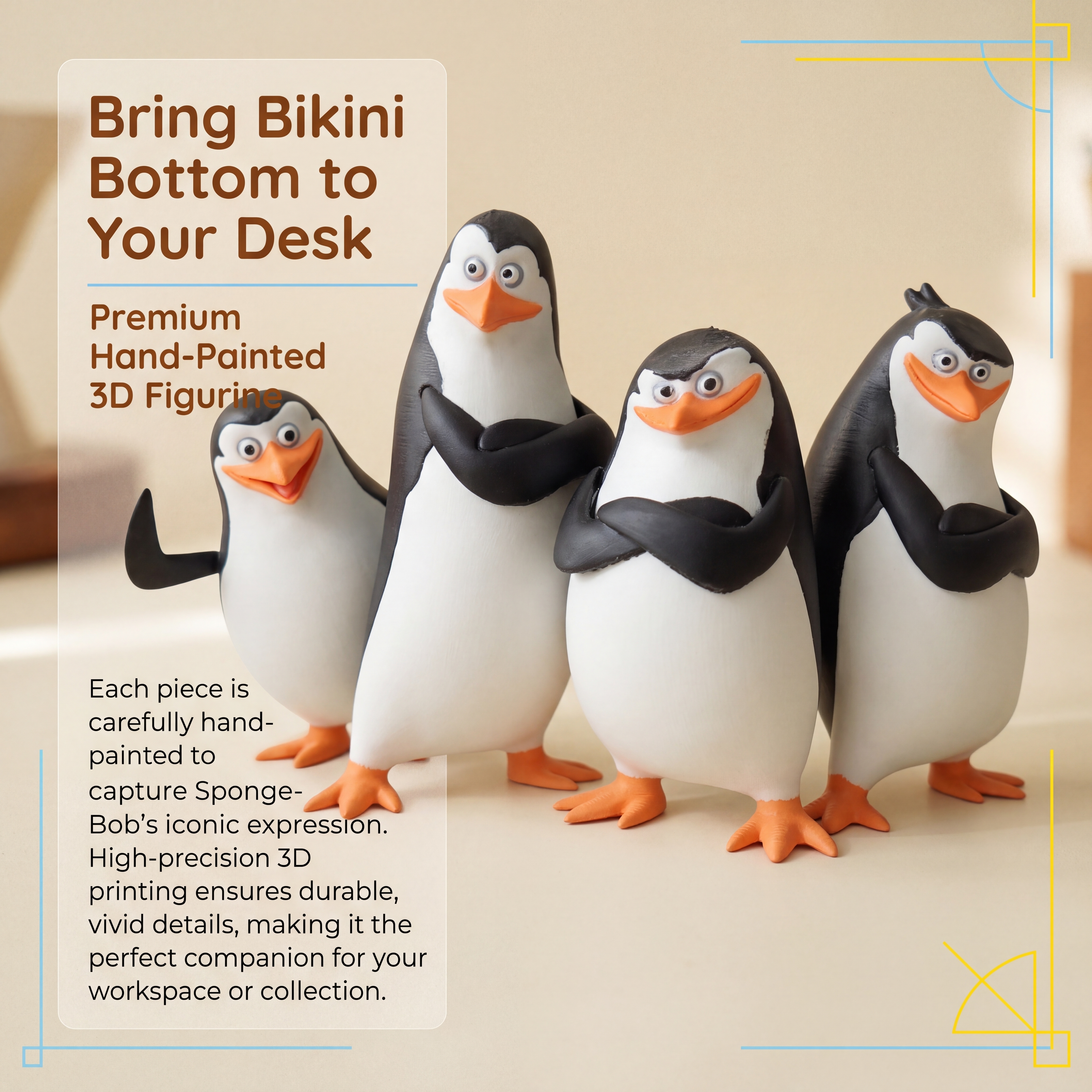 Home Desktop 3D Printed Toys Collectible Hand Painted Penguin Figurine Set