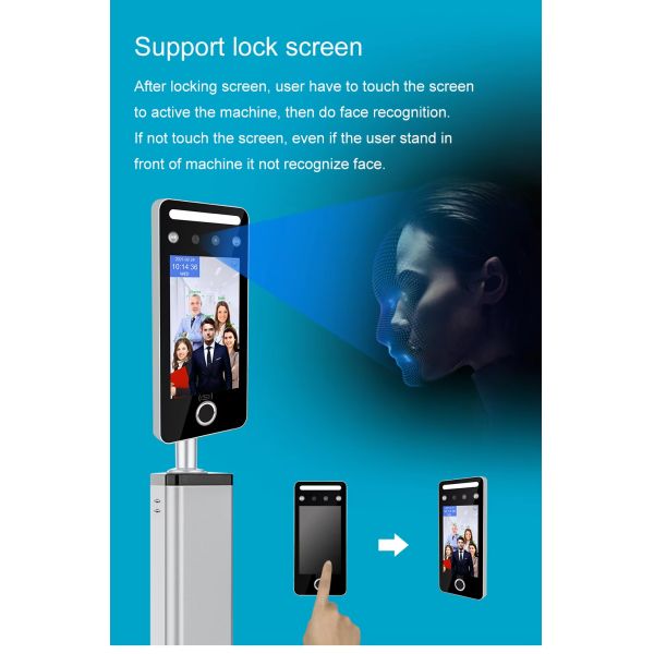 5-Inch Touch Screen Biometric Time Attendance Machine Night Vision Temperature Measurement Two-Way Audio