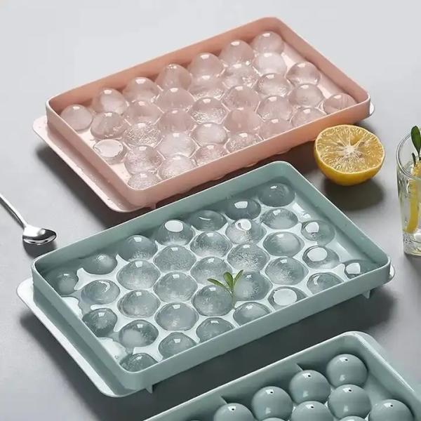 PP 33 Cavity Circle Round Ball Ice Cube Tray Sphere Plastic Ice Ball Maker Mold with Lid
