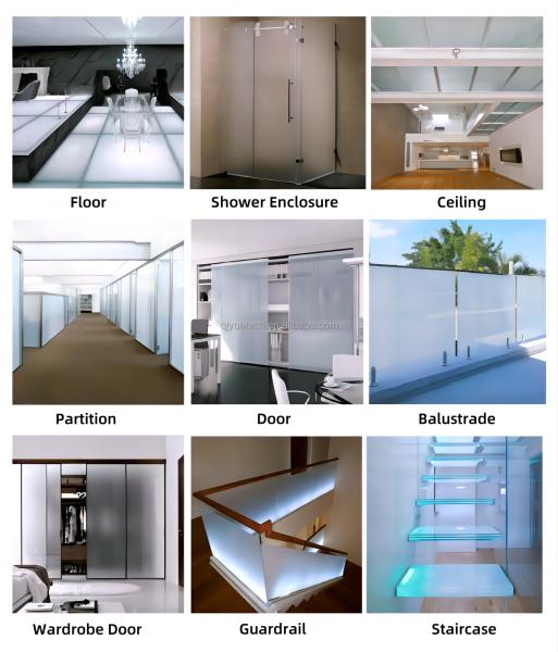 3-15mm espessura Design personalizado sólido congelado ácido gravado painel de vidro para piso exterior interior