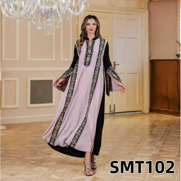 Arabic Modest Wear SMT165/158/102/157 Jacquard Lace Trim /Tie-Dye Floral Applique/Contrast Trim Embroidered/Gradient Jacquard Maxi Robe