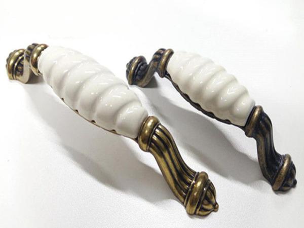 Brass Plated Ceramic Handles And Knobs 128mm Elegance Style porcelain  Furniture Fittings