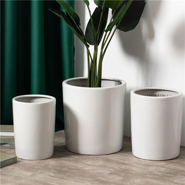 The Latest Design Reliable Hotel Outdoor Corridor Decoration Cylinder Flower Pots White Large Ceramic Pots Planter