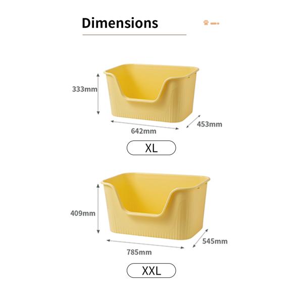 Extra Large Space Cat Toilet Litter Box for Cats in Yellow/Green/Gray and Open Top