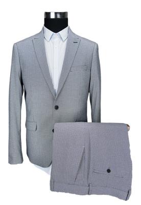 Handmade Mens 2 Piece Suit Blue Check Plaid Breathable Anti Wrinkle