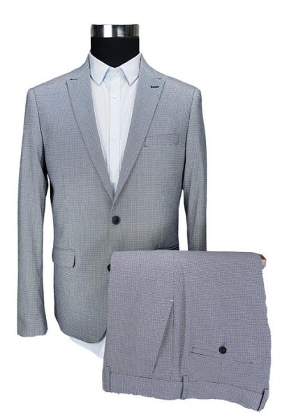 Handmade Mens 2 Piece Suit Blue Check Plaid Breathable Anti Wrinkle
