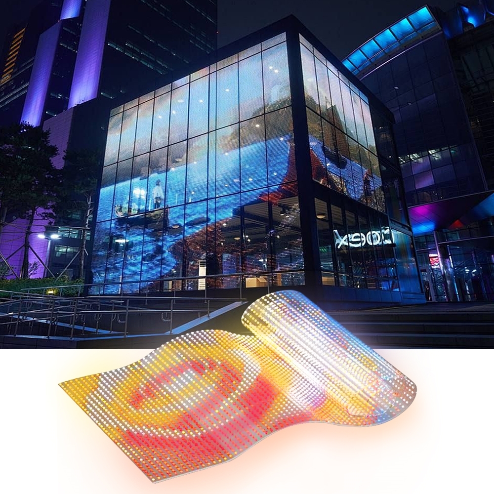 P10 Flexible Transparent LED Film Screen, 90% Transparency Self-Adhesive Display for Mall Glass Window