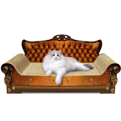 Luxury Cardboard Cat Scratcher Sofa Bed, Couch Shaped Scratching Board, Cat Scratch Lounge with Catnip, Large Brown